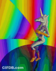 Rainbow Unicorn Holding Sword GIF