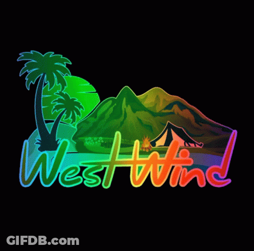 Rainbow Westwind Logo With Mountain And Tent GIF