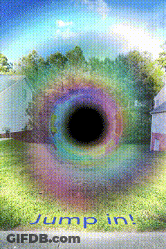 Rainbow With Blue Jump In Text GIF