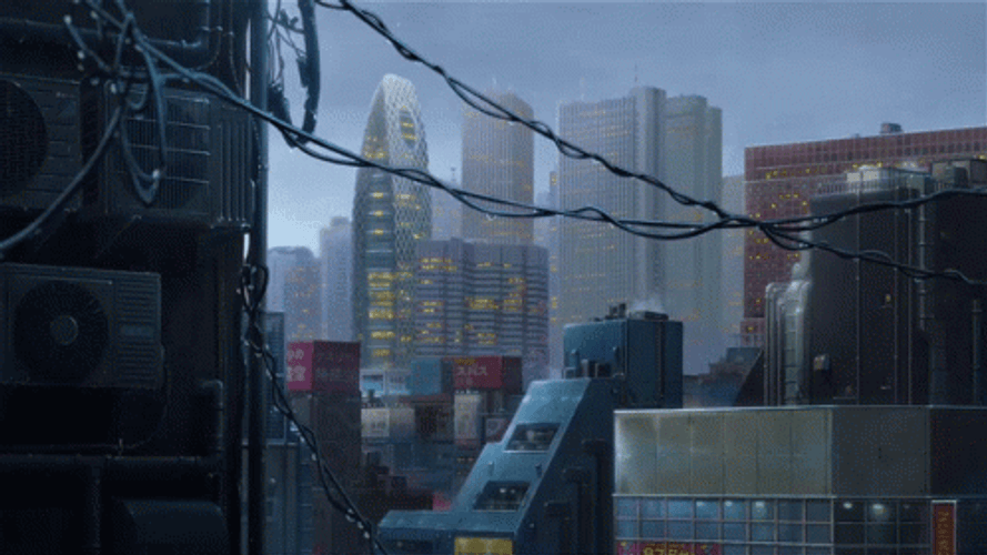 Raining In Anime City GIF