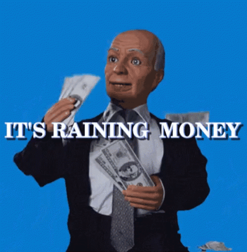 Raining Money Old Man Puppet GIF