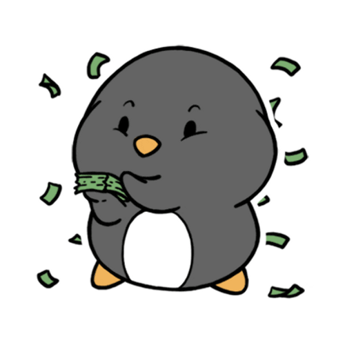 Raining Money Penguin Sticker GIF