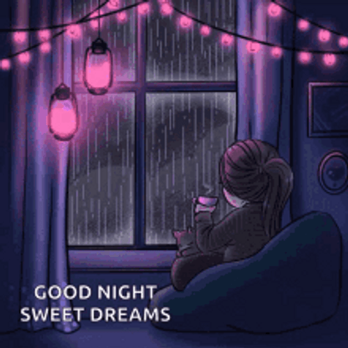 Raining Outside Coffee Good Night Sweet Dreams Fairy Lights GIF