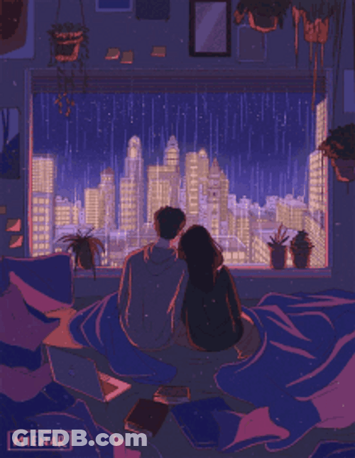 Raining Outside Purple Aesthetic Couple Cuddle City Night GIF