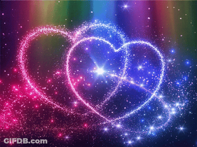 Rainow Colored Two Hearts Sparkles GIF