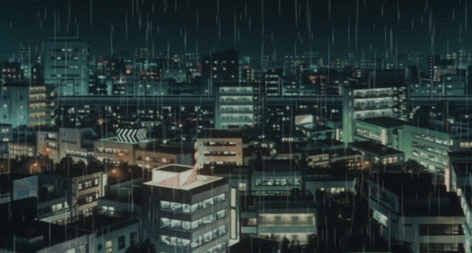 Rainy Anime City Nightscape GIF