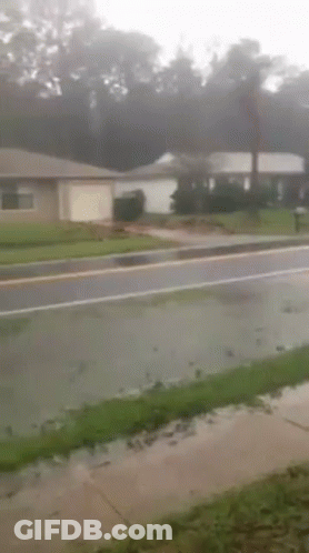Rainy Day House With Puddle On Sidewalk GIF
