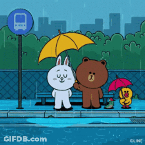 Rainy Friday Line Friends Characters At Bus Stop GIF