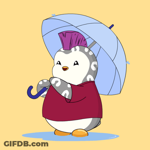 Rainy Friday Pudgy Penguin Spinning Umbrella GIF
