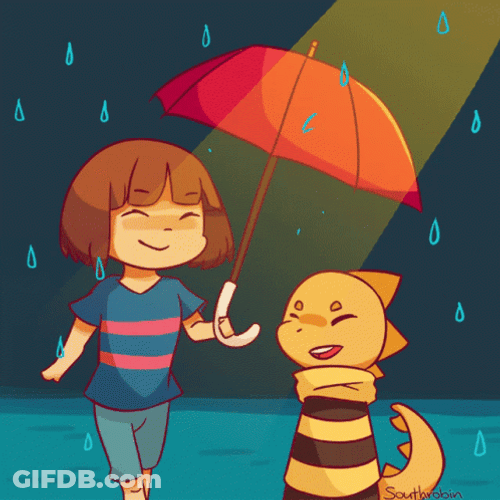 Rainy Friday Undertale Characters Sharing Umbrella GIF