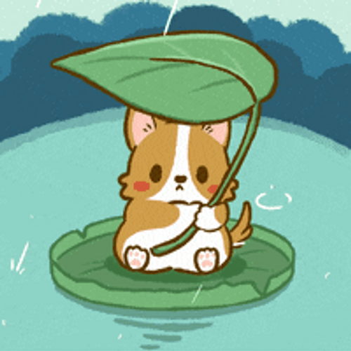 Rainy Saturday Cute Corgi With Leaf Umbrella GIF