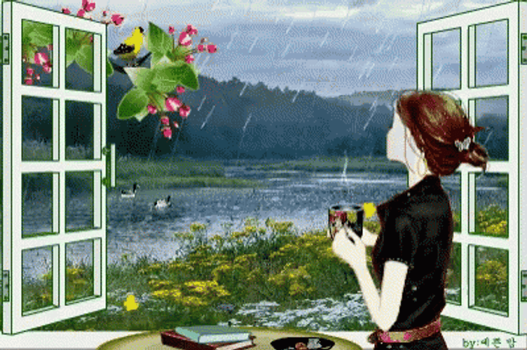Rainy Saturday Girl Staring Out The Window GIF