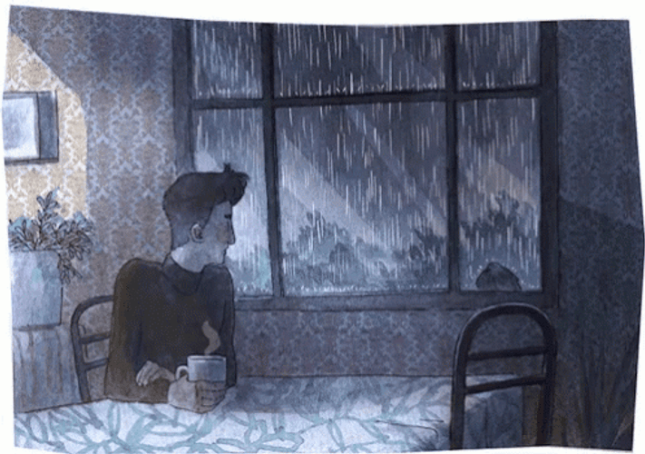 Rainy Saturday Man Observing From The Window GIF
