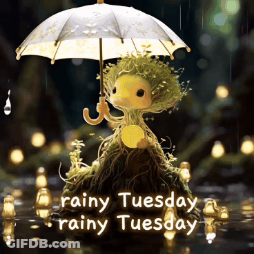 Rainy Tuesday Cartoon Character Holding Umbrella GIF