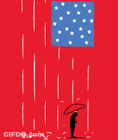 Rainy USA Man With Umbrella Animation GIF