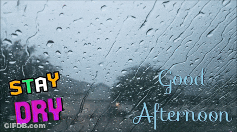 Rainy Window Saying Stay Dry And Good Afternoon GIF