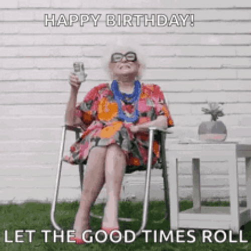 Raising Glass Cheers Happy Birthday Old Lady GIF