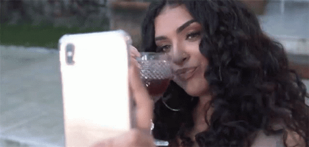 Raising Glass On Video Call GIF