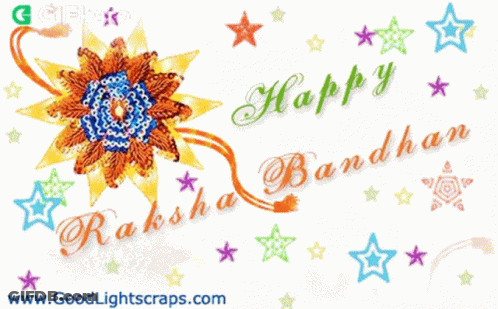 Raksha Bandhan Greeting Card With Flower And Stars GIF