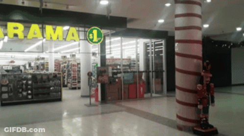 Rama 1 Store In A Mall With A Nutcracker In Front Of It GIF