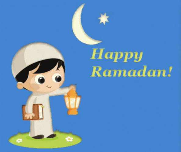 Ramadan Mubarak Boy With Book And Lamp Animation GIF