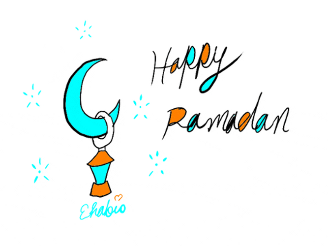Ramadan Mubarak Crescent Moon With Hanging Lamp Greeting GIF