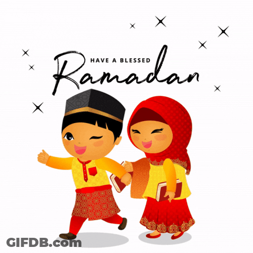 Ramadan Mubarak Cute Couple Animation Greeting GIF