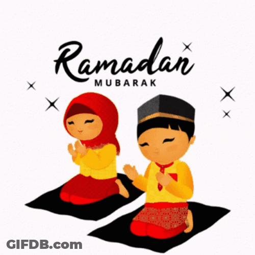 Ramadan Mubarak Cute Praying Couple Animation GIF