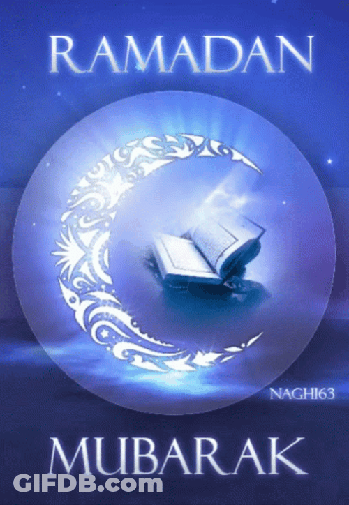 Ramadan Mubarak Glowing Crescent Moon With Open Book GIF