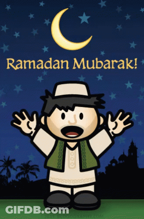 Ramadan Mubarak Happy Cute Man Greeting Animation GIF