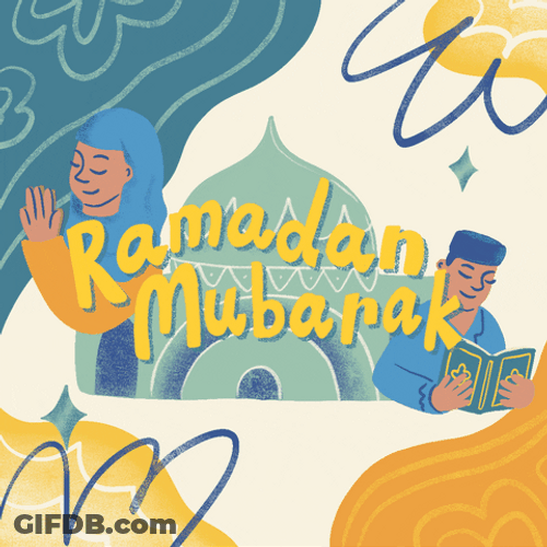 Ramadan Mubarak Praying Woman And Reading Man Animation GIF