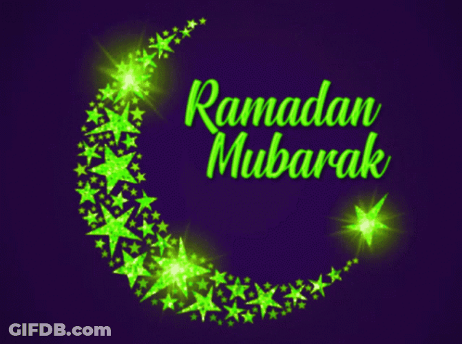 Ramadan Mubarak Starry Crescent Moon Greeting GIF