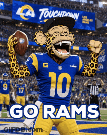 Rams Mascot Holding Football Touchdown Sign GIF