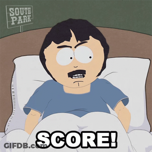 Randy Marsh From South Park Is Laying In Bed With The Words Score On The Bottom GIF