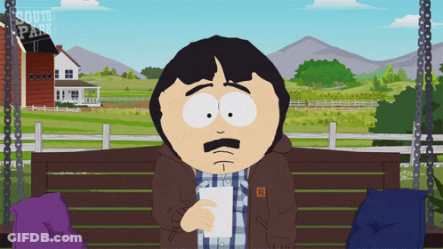 Randy Marsh From South Park Sits On A Swing Holding A Piece Of Paper GIF