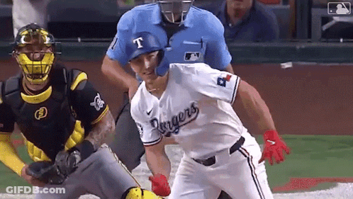 Rangers Baseball Player Chased By Catcher And Umpire GIF