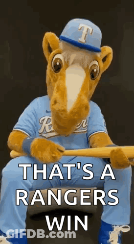 Rangers Mascot Holding Bat GIF