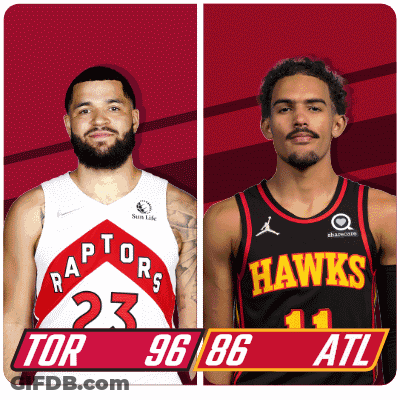 Raptors And Hawks Basketball Players Standing Together GIF