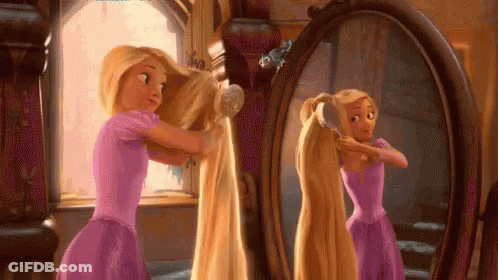 Rapunzel Brushing Hair In Front Of Mirror GIF