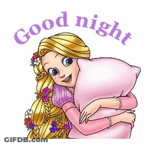 Rapunzel From Tangled Is Hugging A Pink Pillow And Says Good Night . GIF