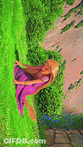 Rapunzel From Tangled Is Laying In The Grass GIF