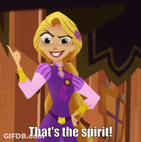 Rapunzel From Tangled Is Pointing Up And Saying That 'S The Spirit ! GIF
