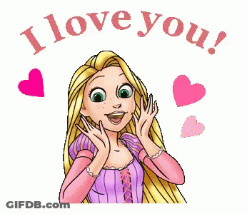 Rapunzel From Tangled Is Surrounded By Pink Hearts And The Words I Love You GIF