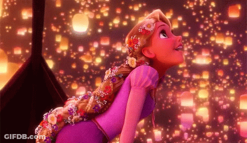 Rapunzel From Tangled Looking Up At Lanterns GIF