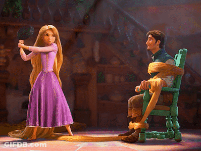 Rapunzel Holding Frying Pan Over Man GIF