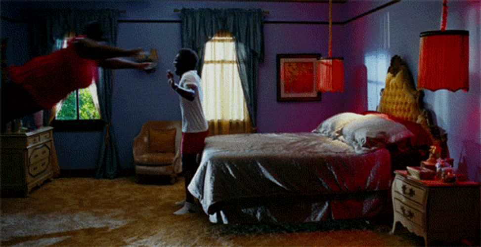 Rasputia Jumping Over Norbit In Bed GIF
