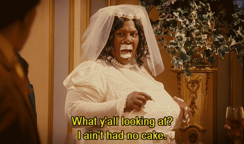 Rasputia Wearing Wedding Dress Cake On Mouth GIF