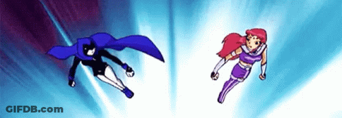 Raven And Starfire Flying From Teen Titans Go GIF