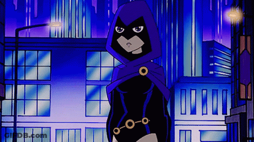 Raven From Teen Titans Go In Front Of Blue Building GIF