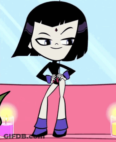Raven From Teen Titans Go Is Standing On A Pink Couch GIF